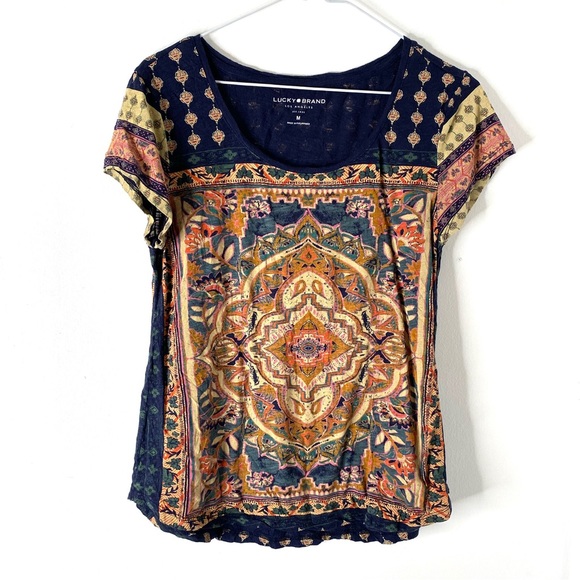 Lucky Brand Tops - Lucky Brand Navy Blue Boho Combo Print Tee
